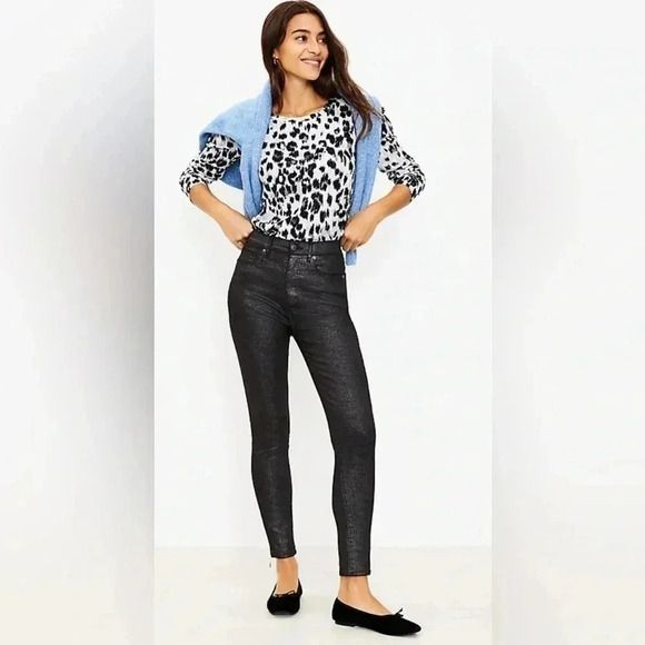Loft Skinny Black Shimmer Jeans Size  18 - Picture 1 of 10